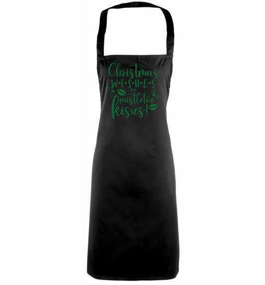 Christmas wishes and mistletoe kisses black apron