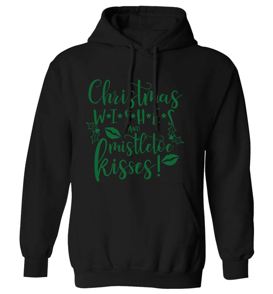Christmas wishes and mistletoe kisses adults unisex black hoodie 2XL