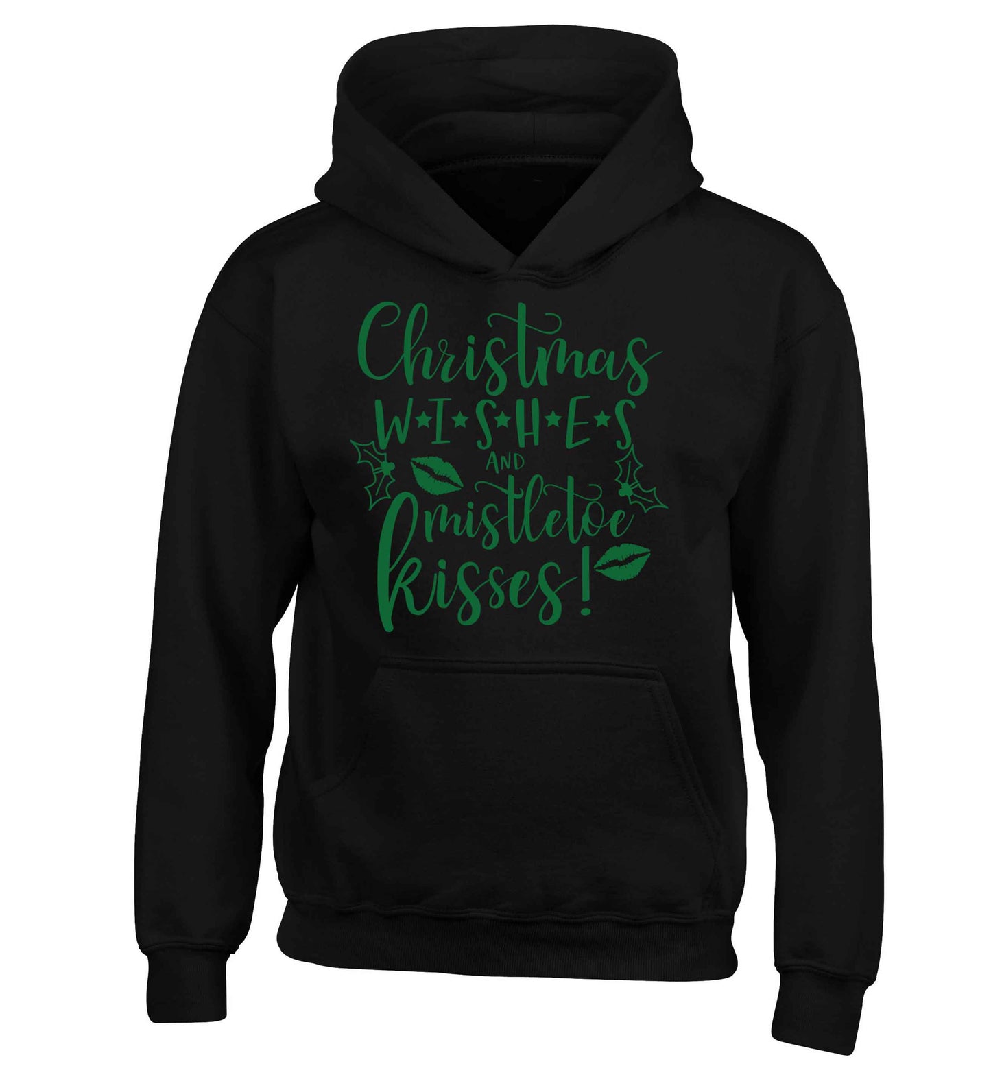 Christmas wishes and mistletoe kisses children's black hoodie 12-13 Years