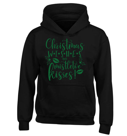 Christmas wishes and mistletoe kisses children's black hoodie 12-13 Years