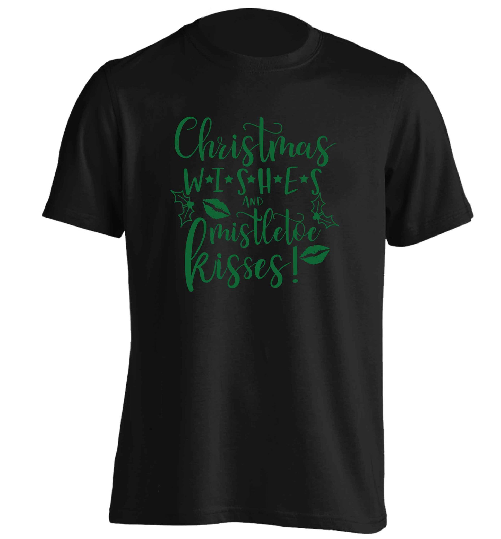 Christmas wishes and mistletoe kisses adults unisex black Tshirt 2XL
