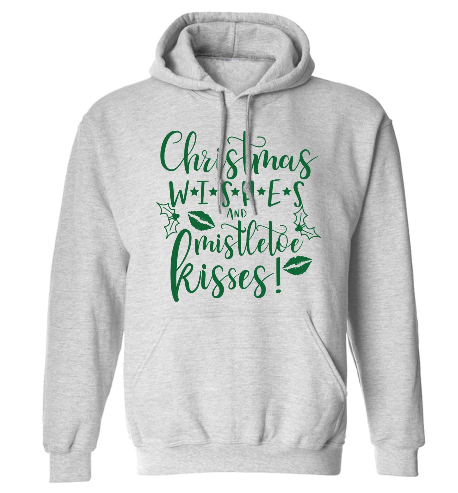 Christmas wishes and mistletoe kisses adults unisex grey hoodie 2XL
