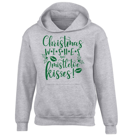 Christmas wishes and mistletoe kisses children's grey hoodie 12-13 Years