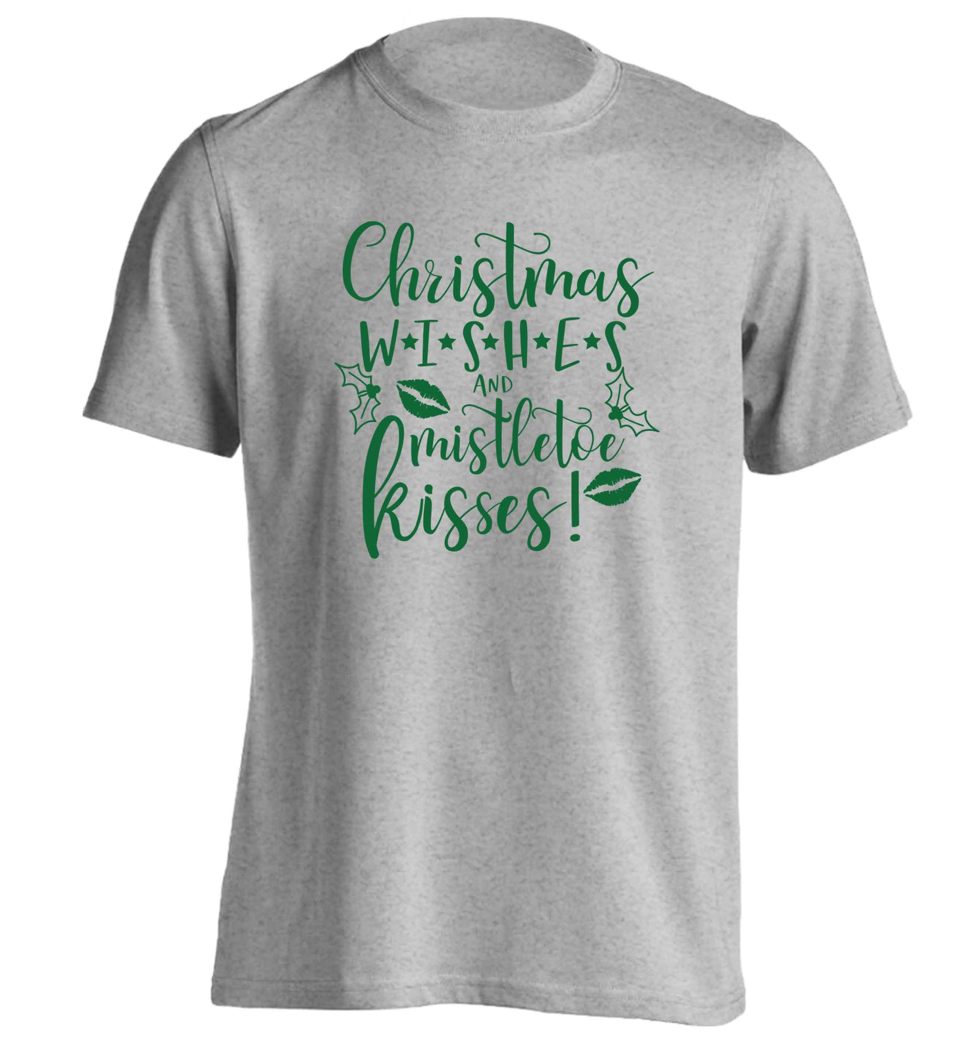Christmas wishes and mistletoe kisses adults unisex grey Tshirt 2XL