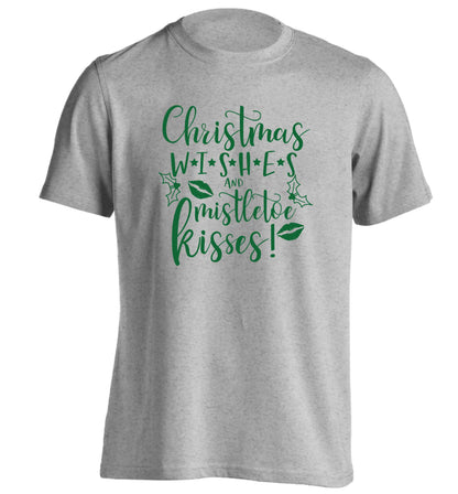 Christmas wishes and mistletoe kisses adults unisex grey Tshirt 2XL