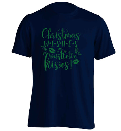 Christmas wishes and mistletoe kisses adults unisex navy Tshirt 2XL