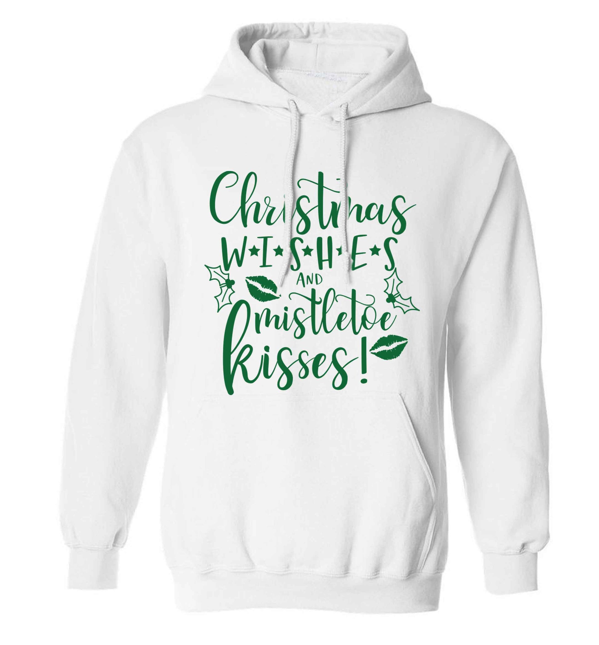 Christmas wishes and mistletoe kisses adults unisex white hoodie 2XL