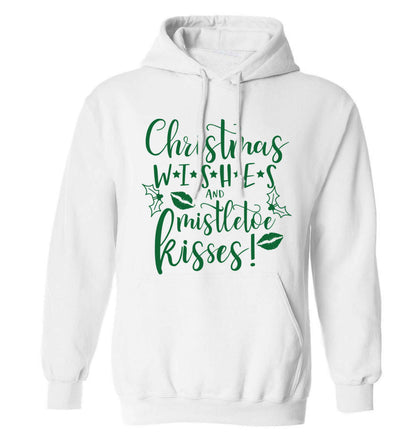Christmas wishes and mistletoe kisses adults unisex white hoodie 2XL