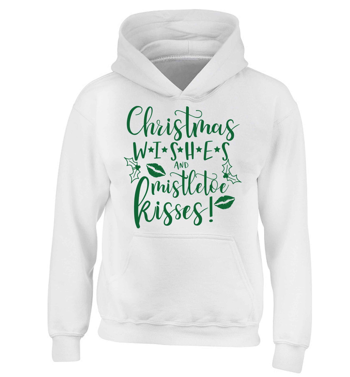 Christmas wishes and mistletoe kisses children's white hoodie 12-13 Years