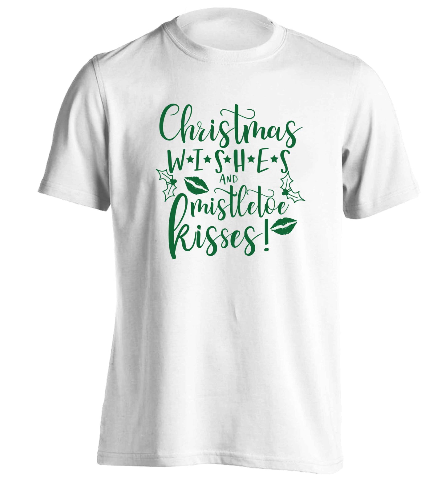Christmas wishes and mistletoe kisses adults unisex white Tshirt 2XL