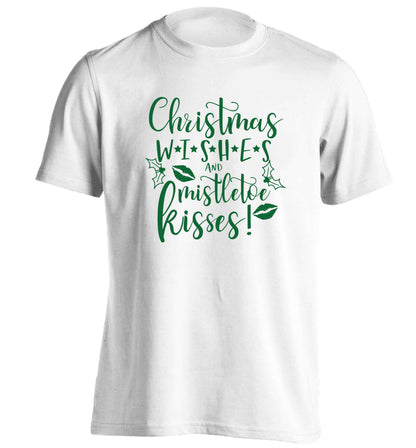 Christmas wishes and mistletoe kisses adults unisex white Tshirt 2XL