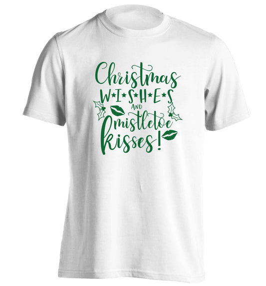 Christmas wishes and mistletoe kisses adults unisex white Tshirt 2XL