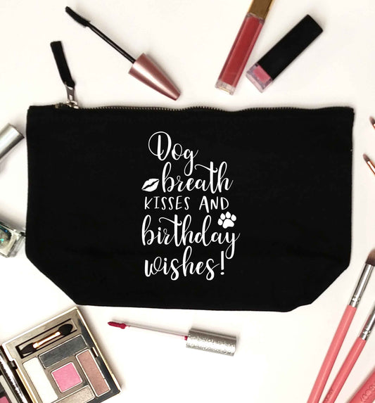 Dog breath kisses and christmas wishes black makeup bag