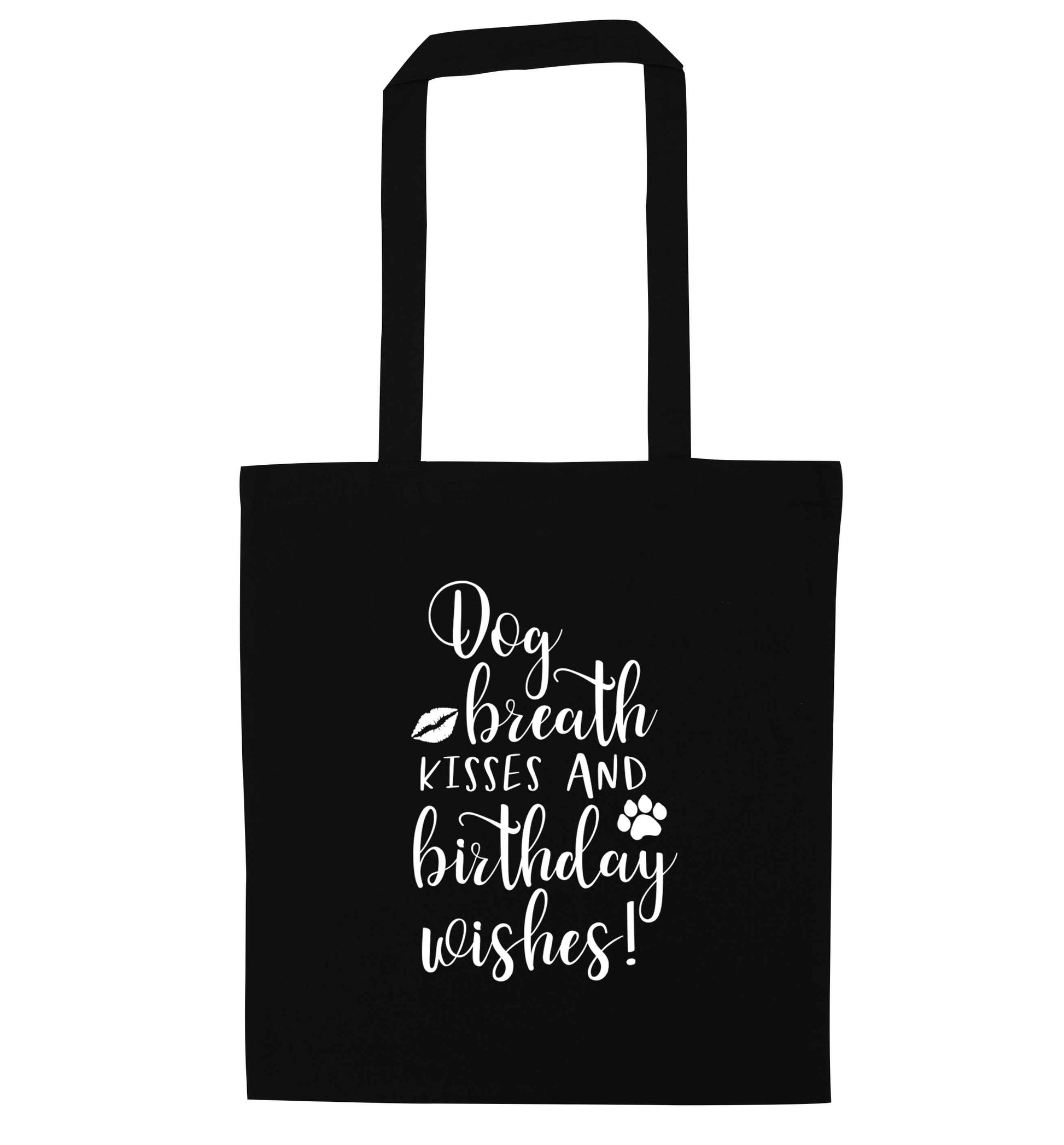 Dog breath kisses and christmas wishes black tote bag