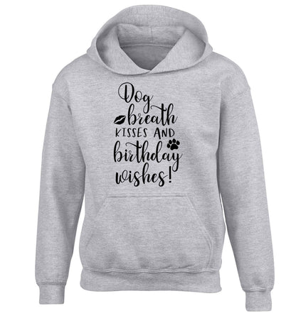 Dog breath kisses and christmas wishes children's grey hoodie 12-13 Years
