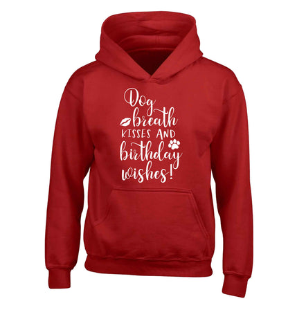 Dog breath kisses and christmas wishes children's red hoodie 12-13 Years