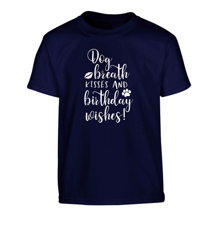 Dog breath kisses and christmas wishes Children's navy Tshirt 12-13 Years