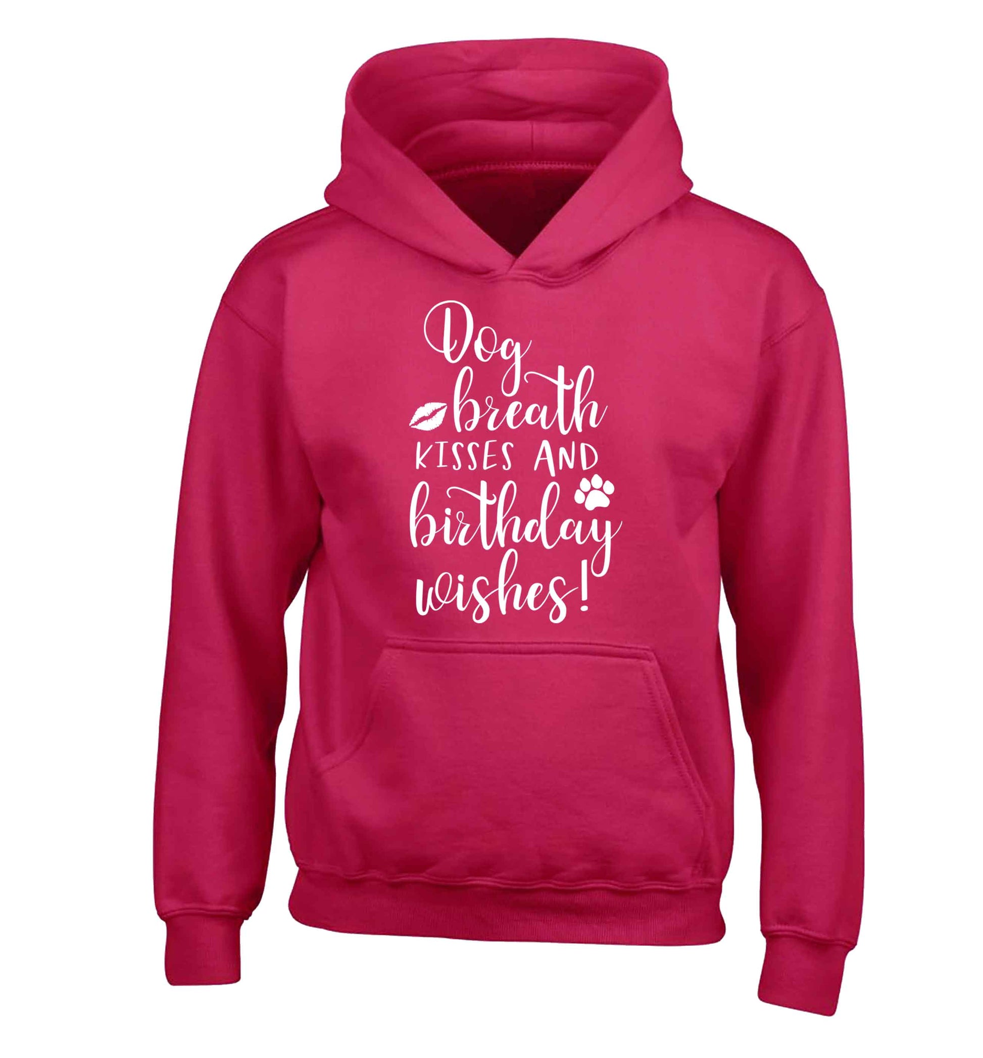 Dog breath kisses and christmas wishes children's pink hoodie 12-13 Years