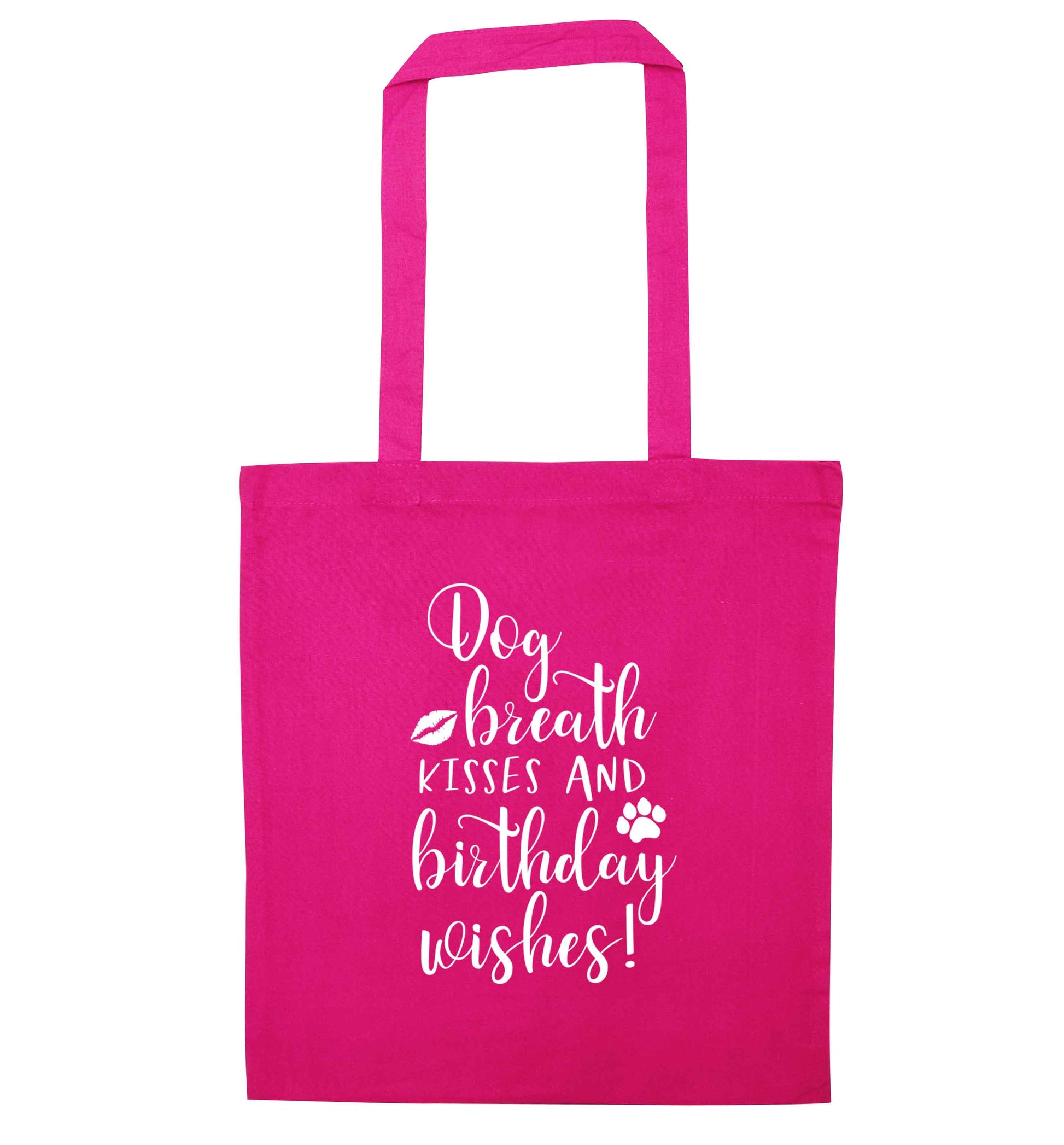 Dog breath kisses and christmas wishes pink tote bag