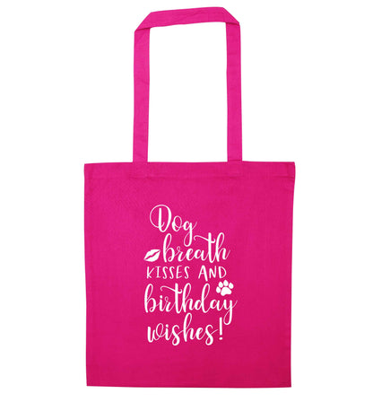 Dog breath kisses and christmas wishes pink tote bag