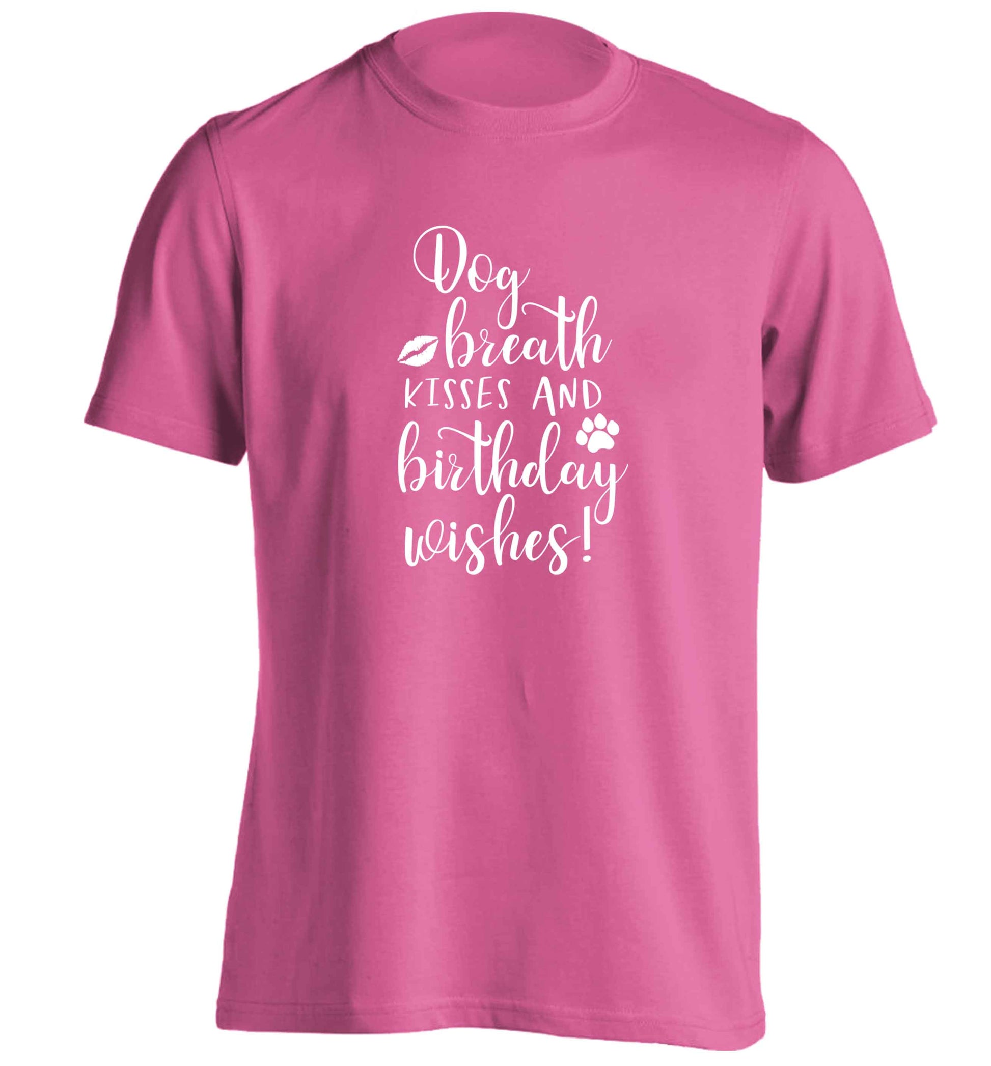 Dog breath kisses and christmas wishes adults unisex pink Tshirt 2XL