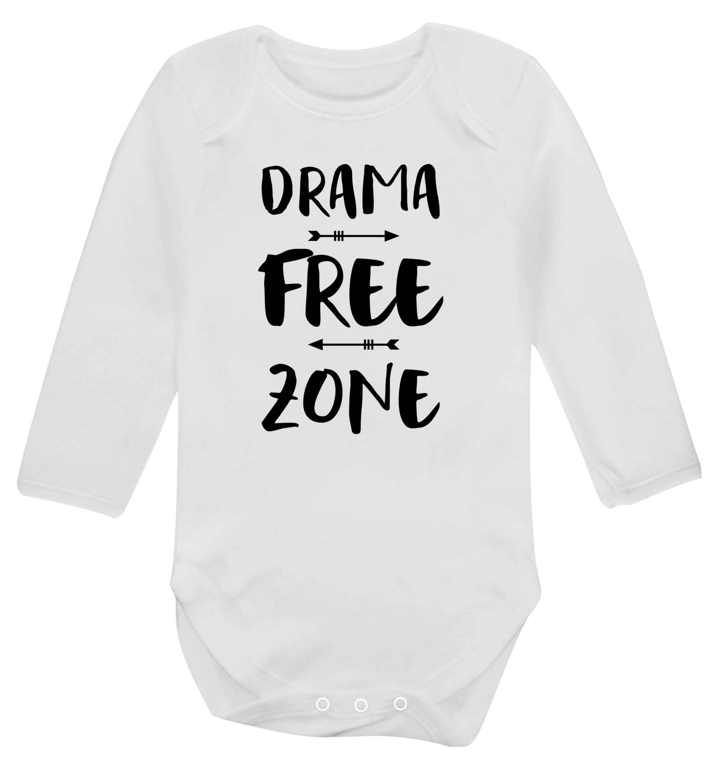 Drama free zone Baby Vest long sleeved white 6-12 months