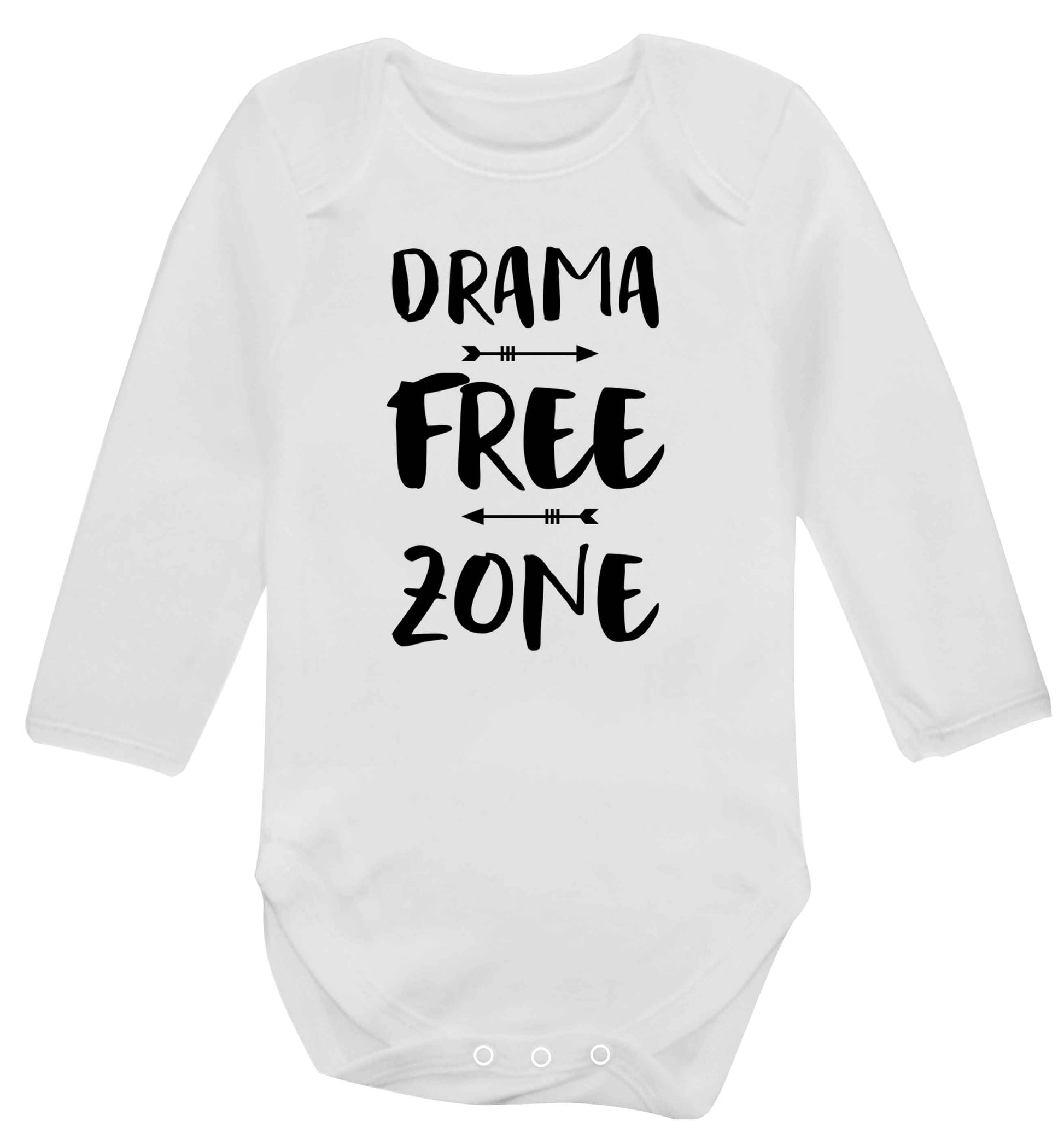 Drama free zone Baby Vest long sleeved white 6-12 months