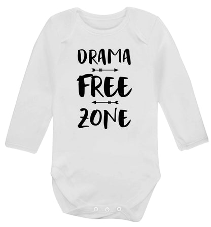 Drama free zone Baby Vest long sleeved white 6-12 months