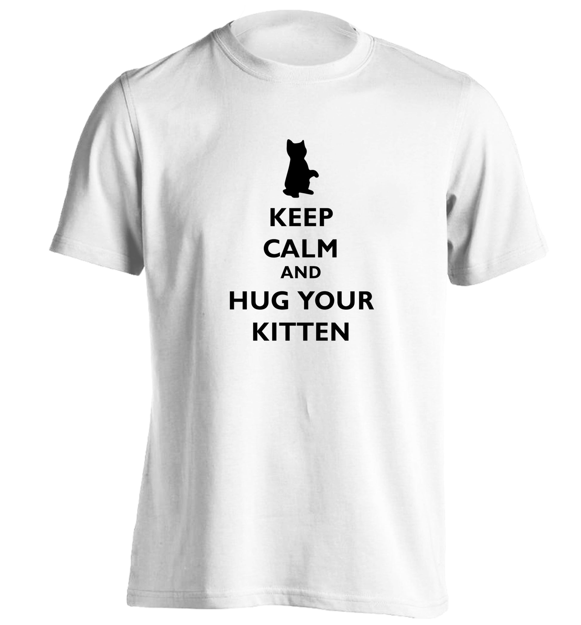 Keep calm and hug your kitten adults unisex white Tshirt 2XL