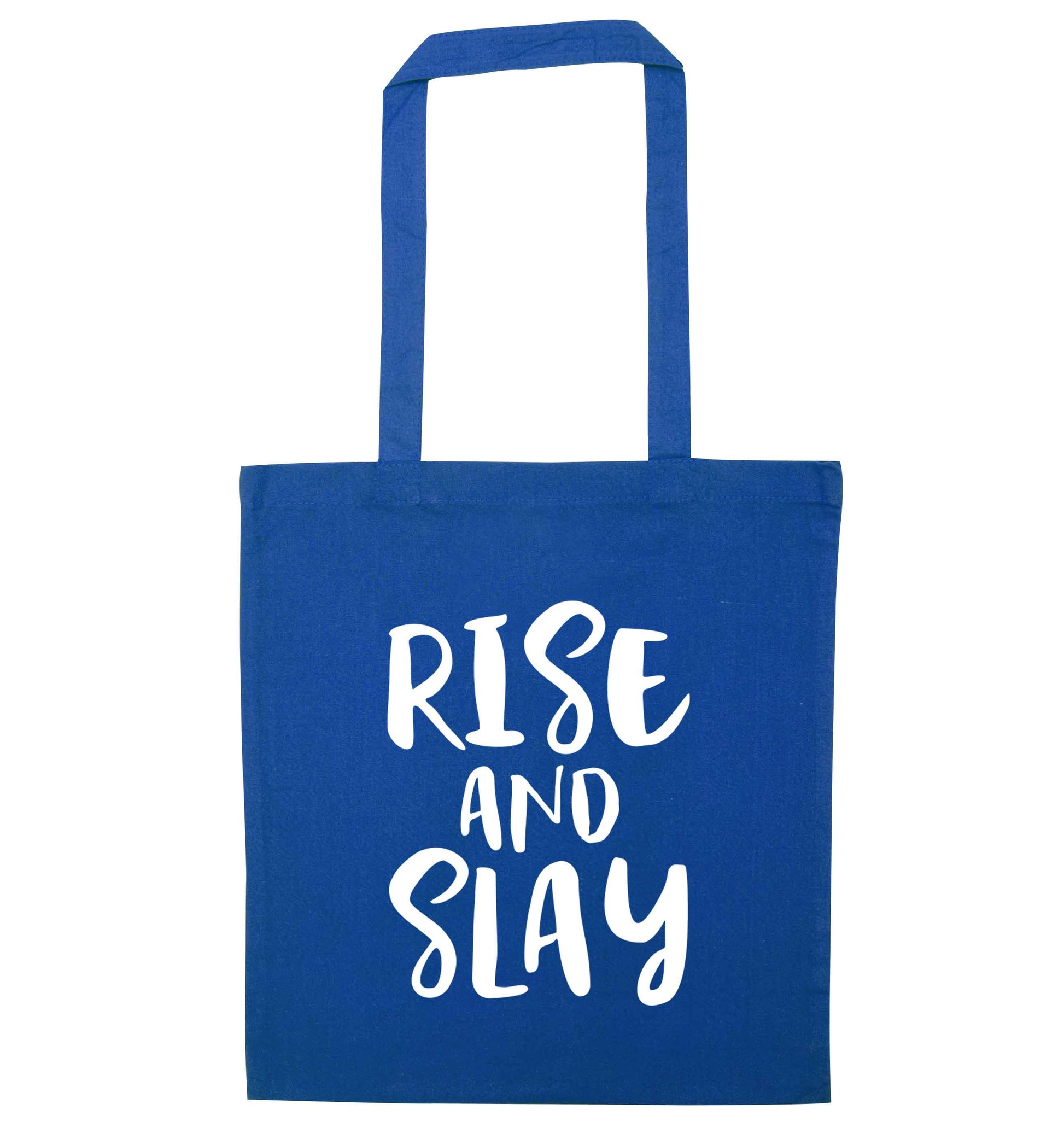Rise and slay blue tote bag