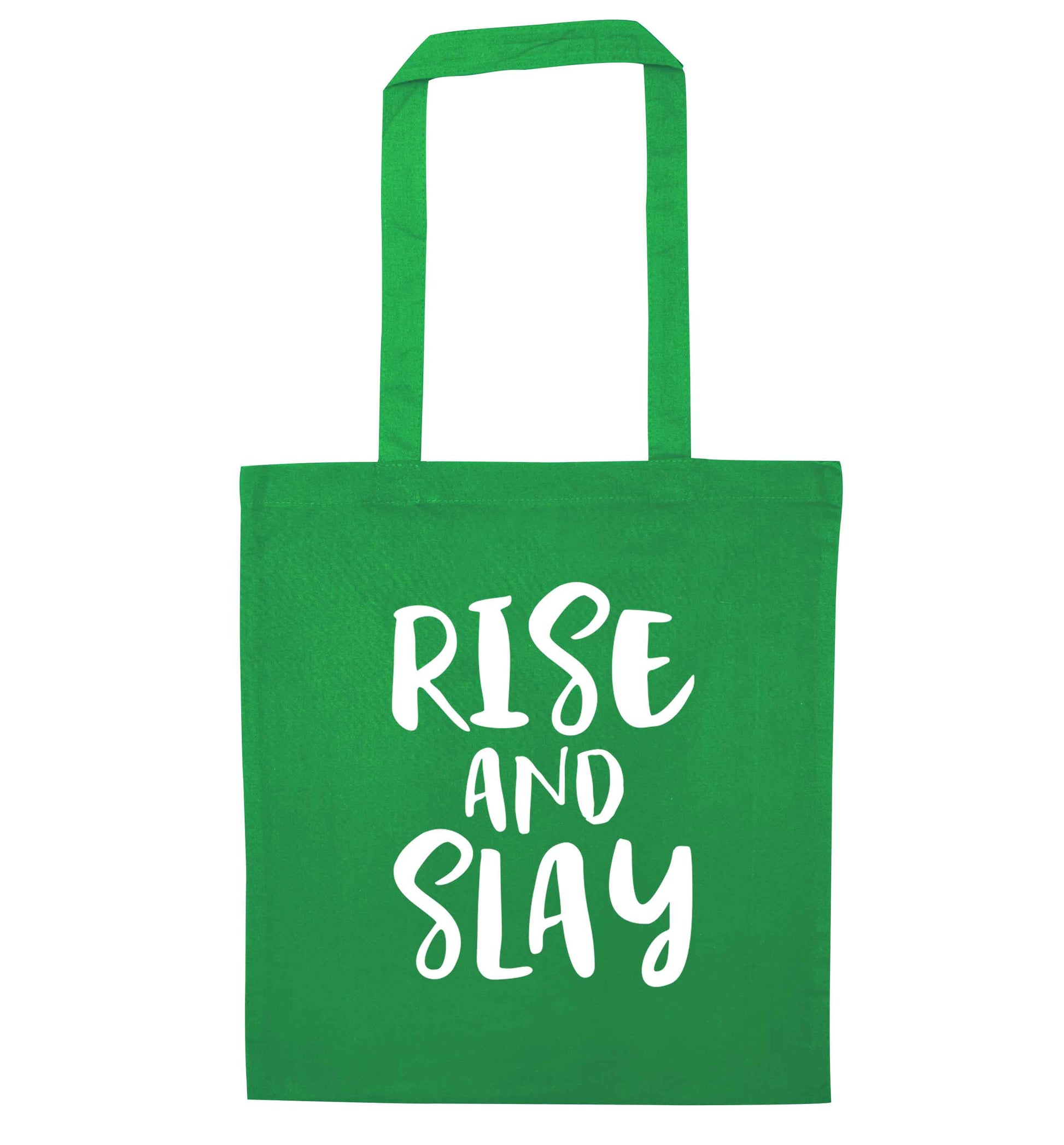 Rise and slay green tote bag