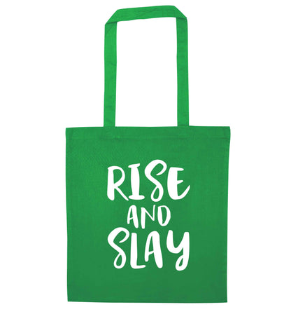 Rise and slay green tote bag