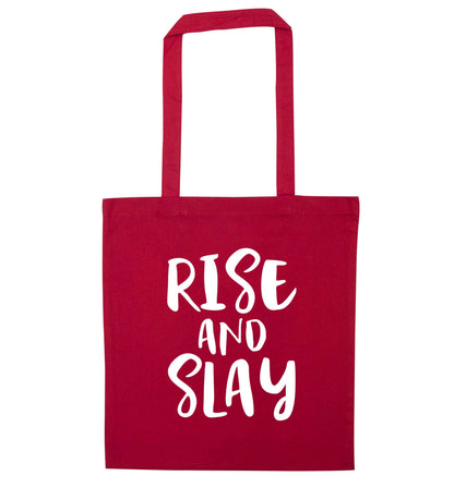 Rise and slay red tote bag