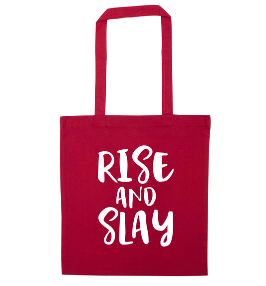 Rise and slay red tote bag