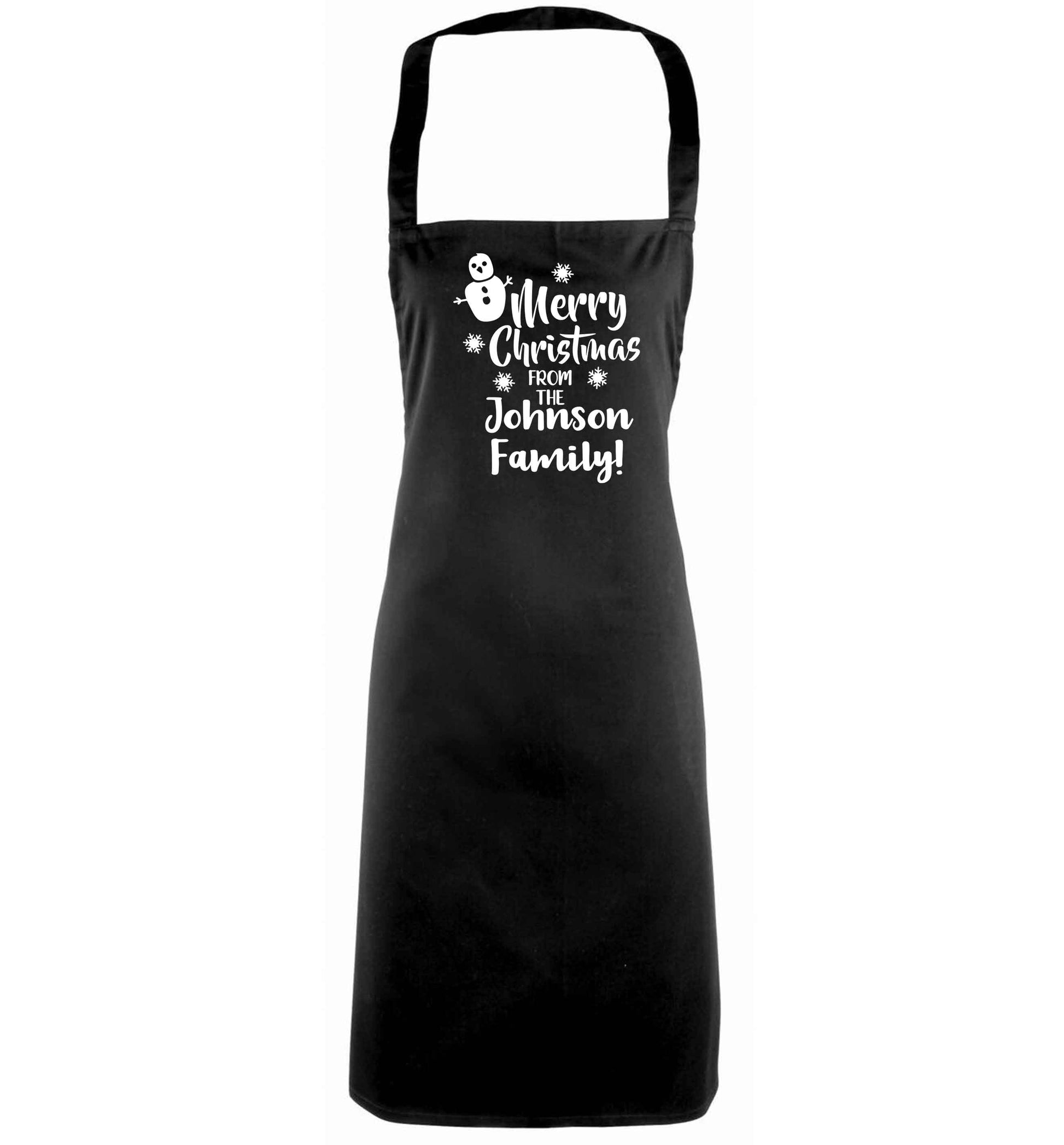Personalised Merry Christmas from the family black apron