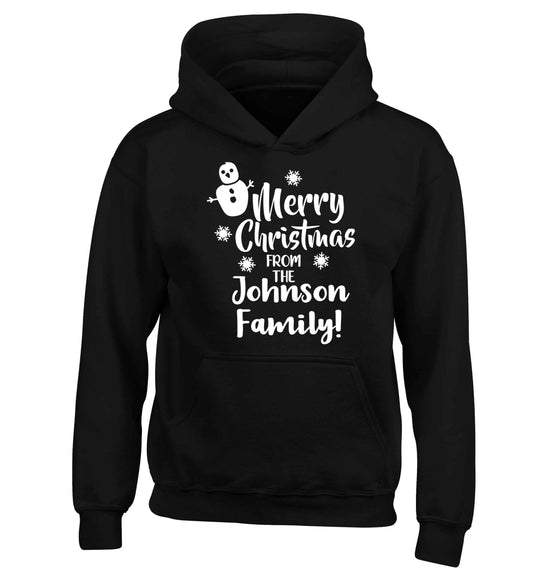 Personalised Merry Christmas from the family children's black hoodie 12-13 Years