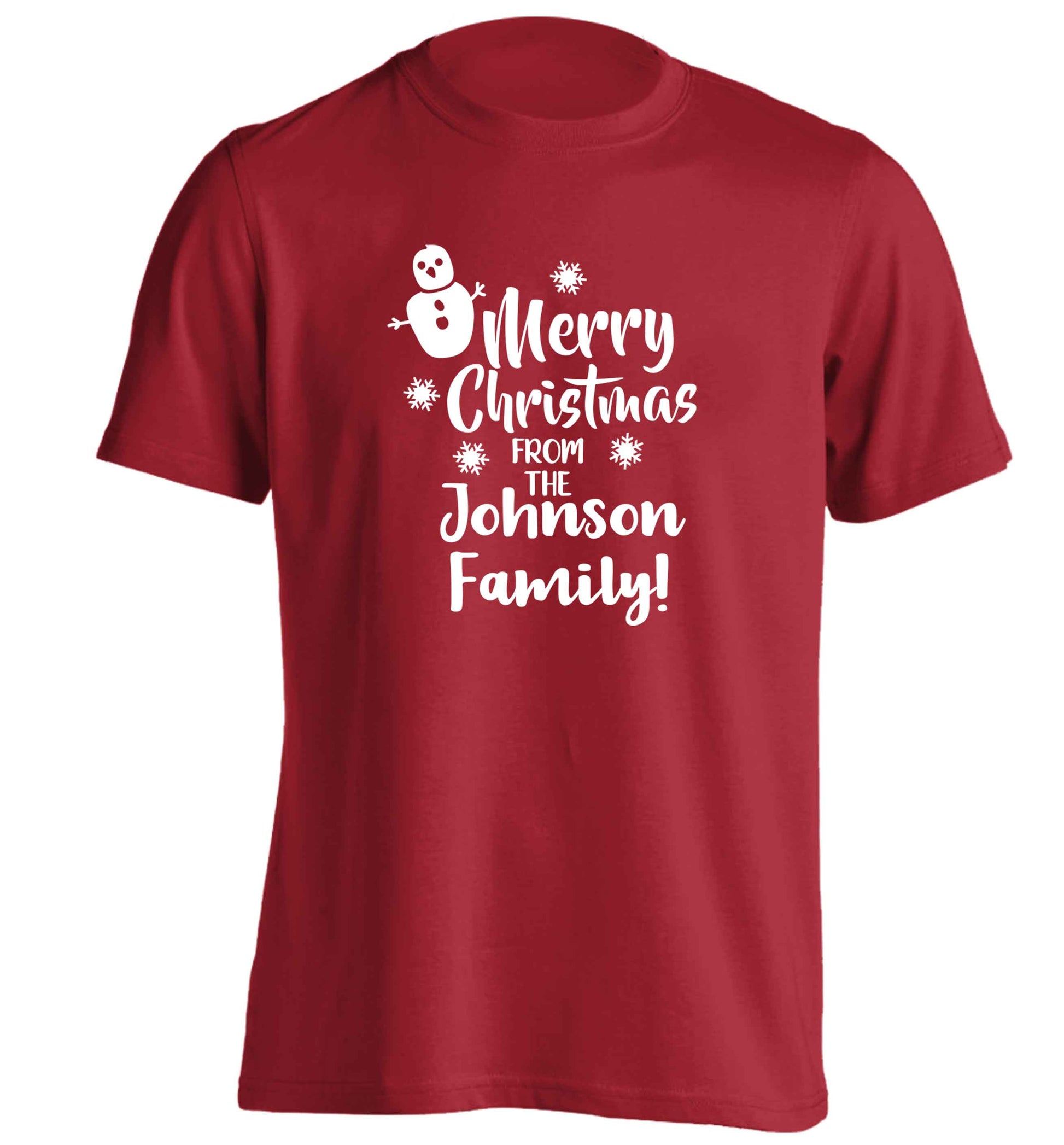 Personalised Merry Christmas from the family adults unisex red Tshirt 2XL