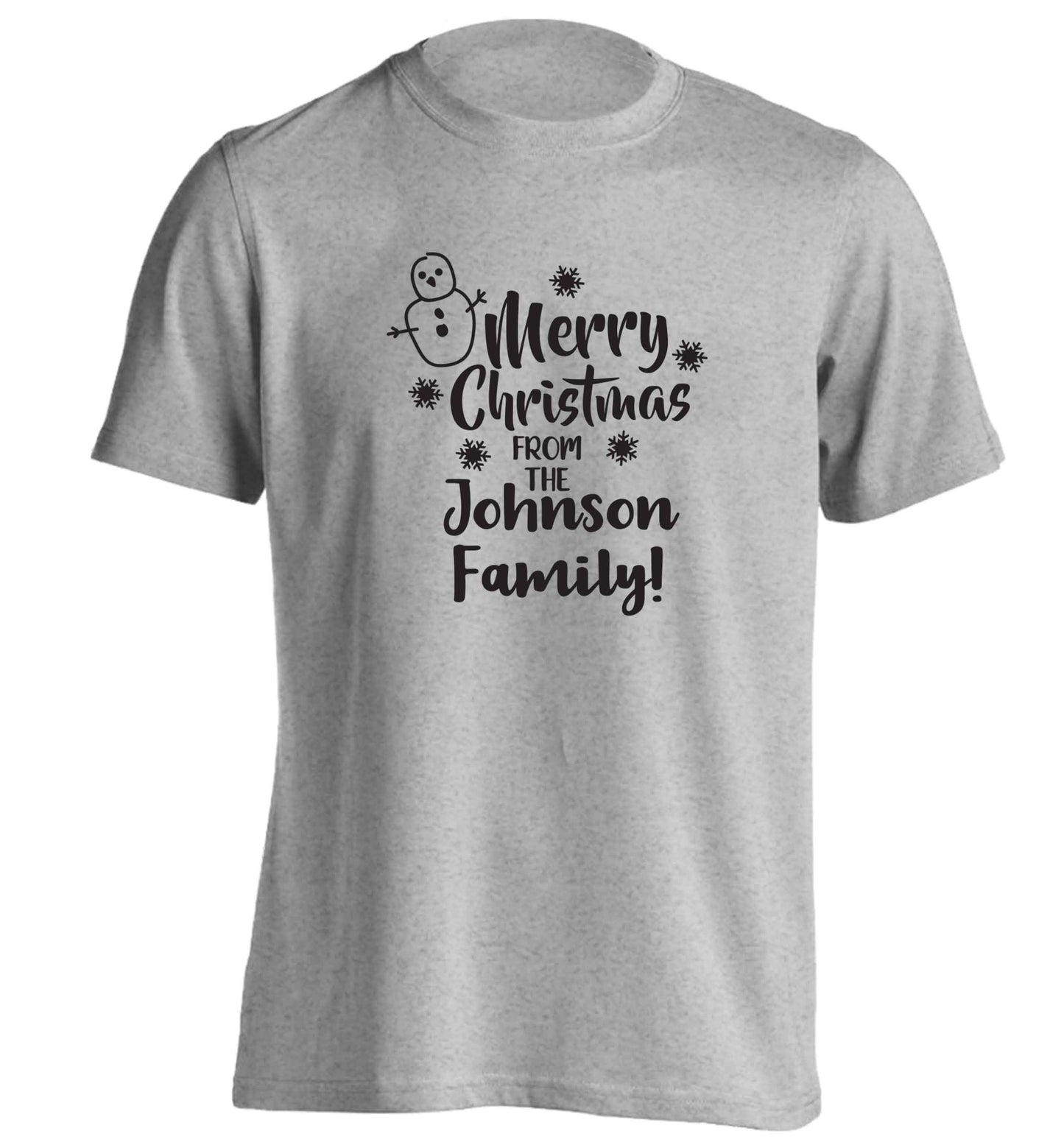 Personalised Merry Christmas from the family adults unisex grey Tshirt 2XL