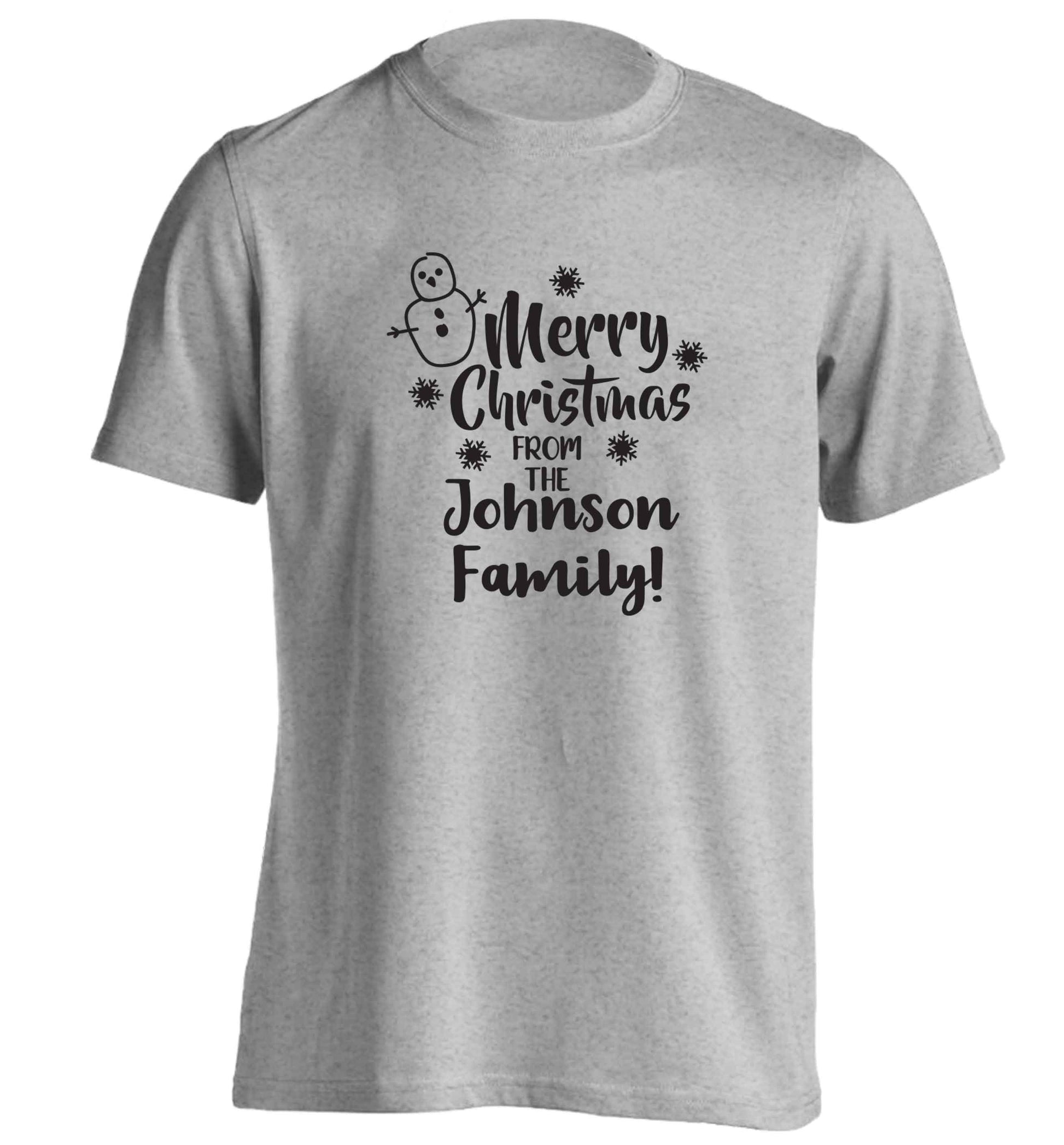 Personalised Merry Christmas from the family adults unisex grey Tshirt 2XL
