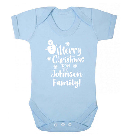 Personalised Merry Christmas from the family Baby Vest pale blue 18-24 months