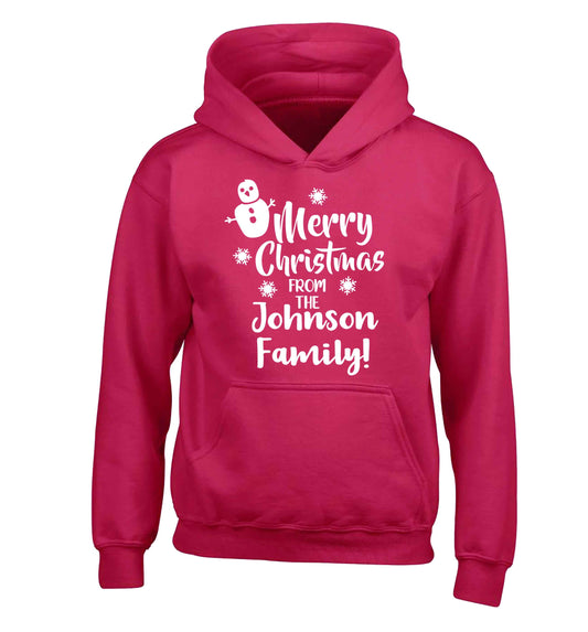 Personalised Merry Christmas from the family children's pink hoodie 12-13 Years