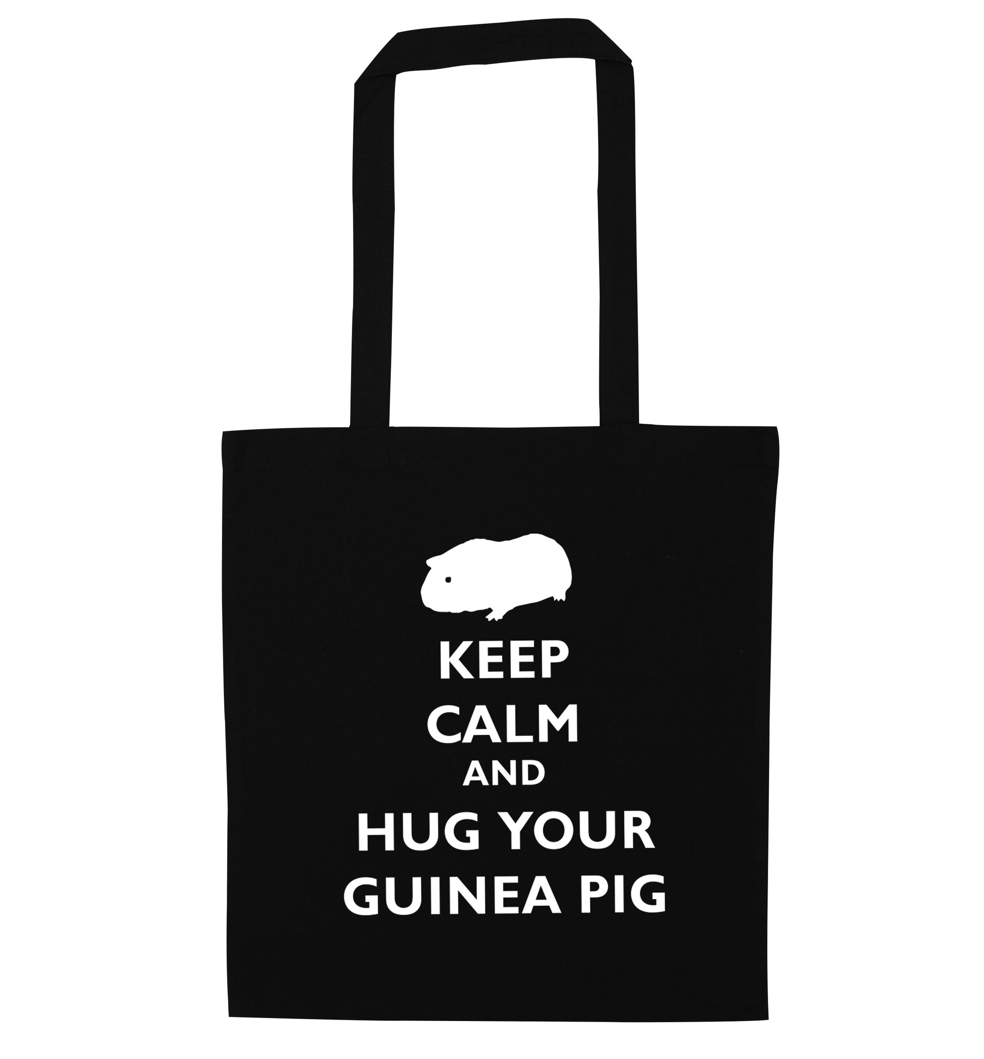Keep calm and hug your guineapig black tote bag