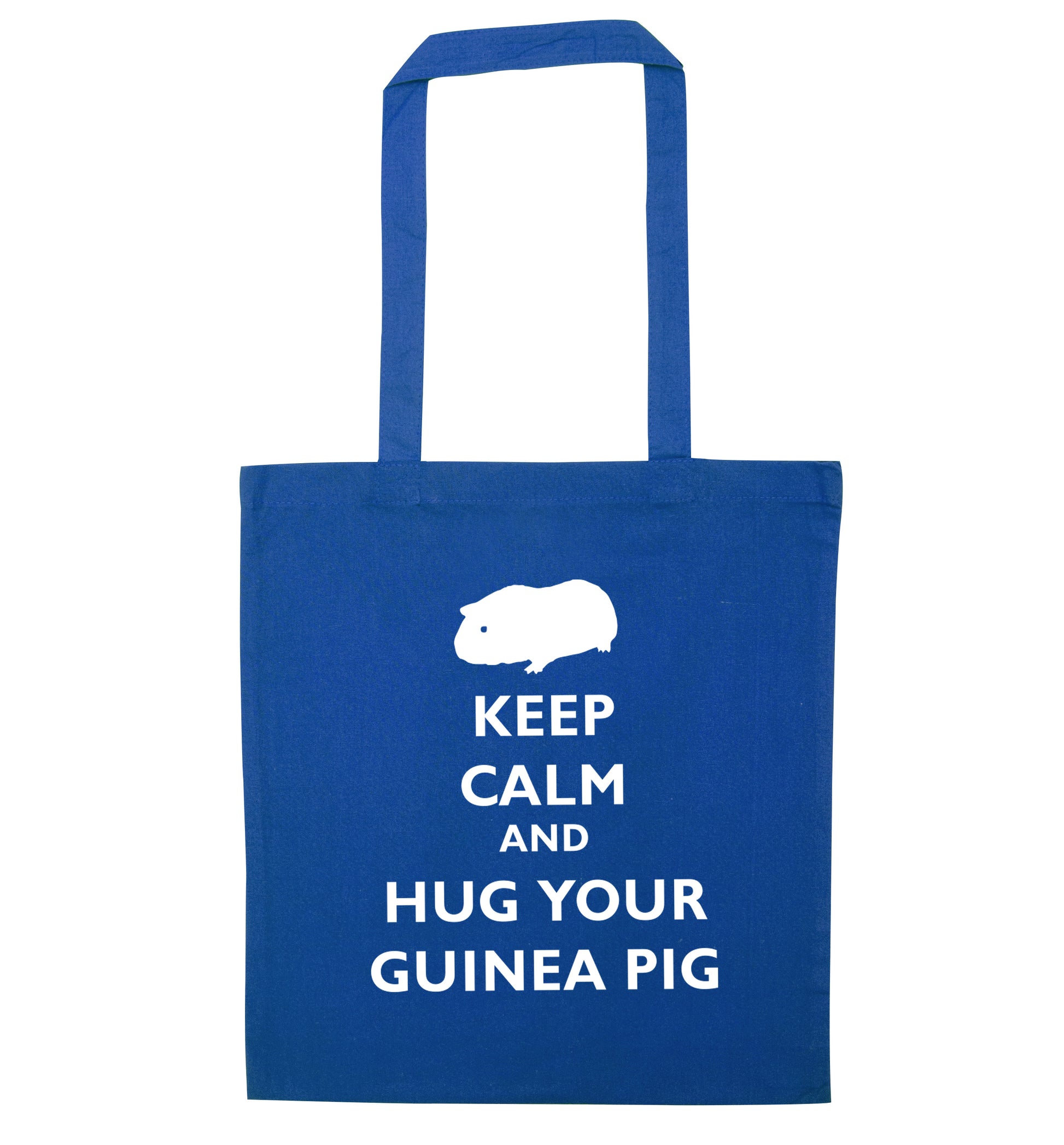 Keep calm and hug your guineapig blue tote bag