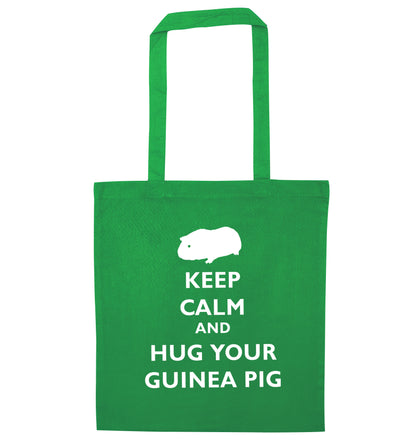 Keep calm and hug your guineapig green tote bag