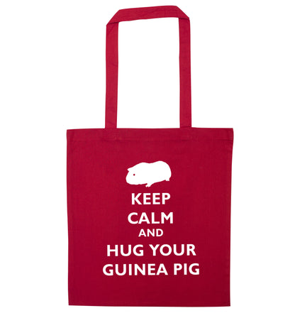 Keep calm and hug your guineapig red tote bag