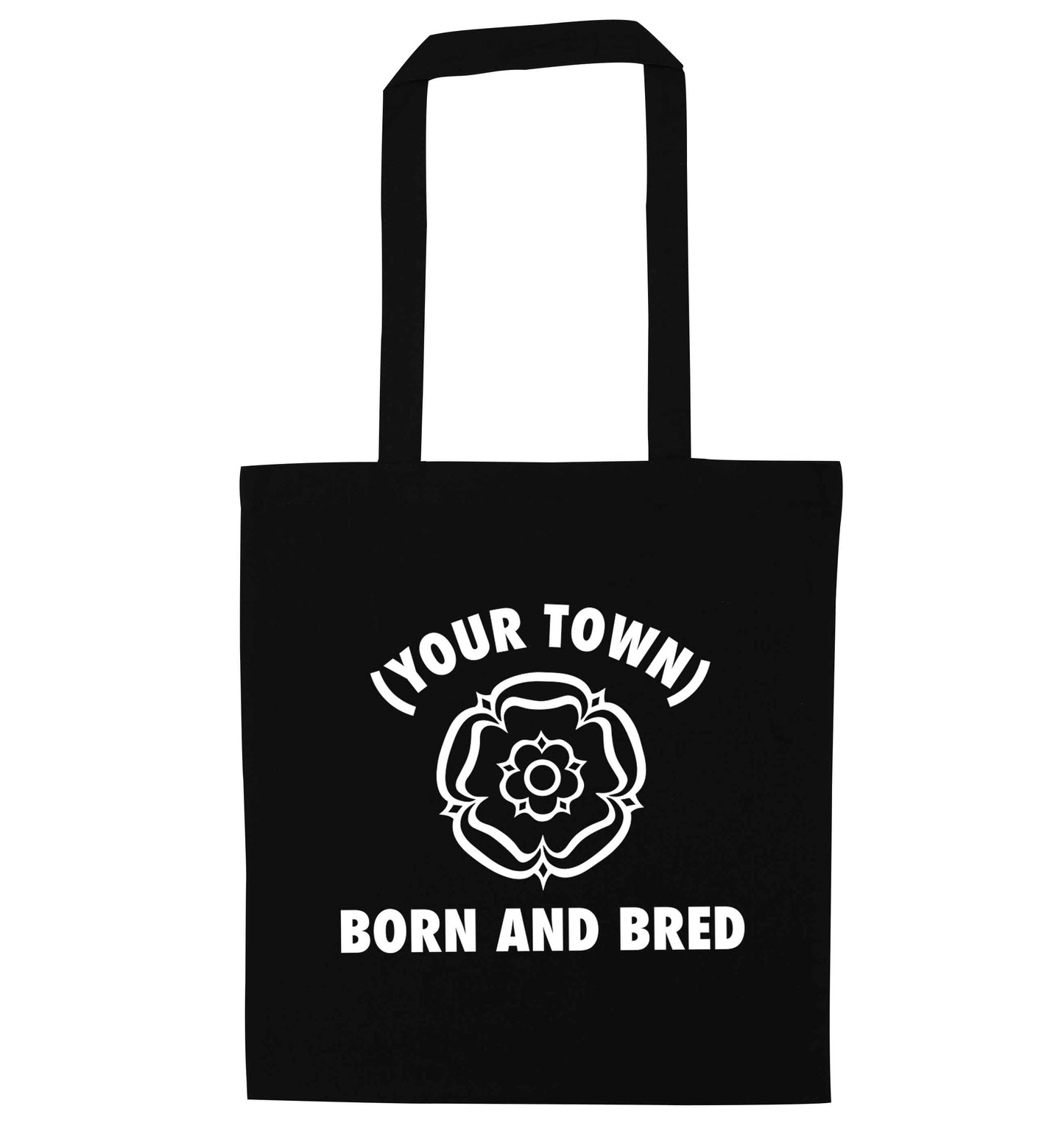 Personalised born and bred black tote bag
