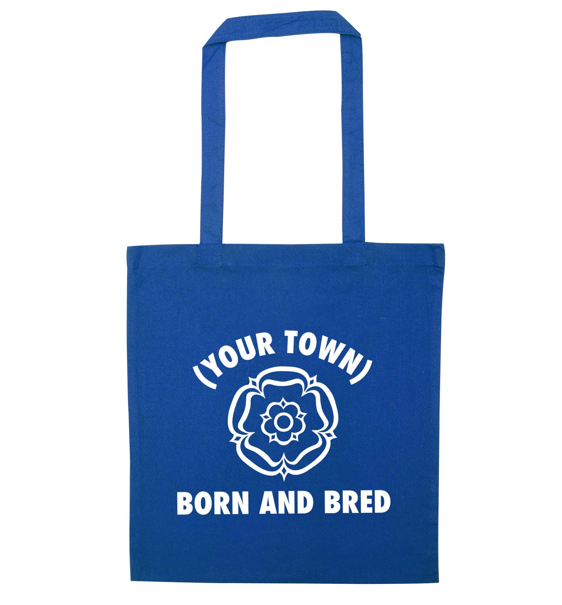 Personalised born and bred blue tote bag