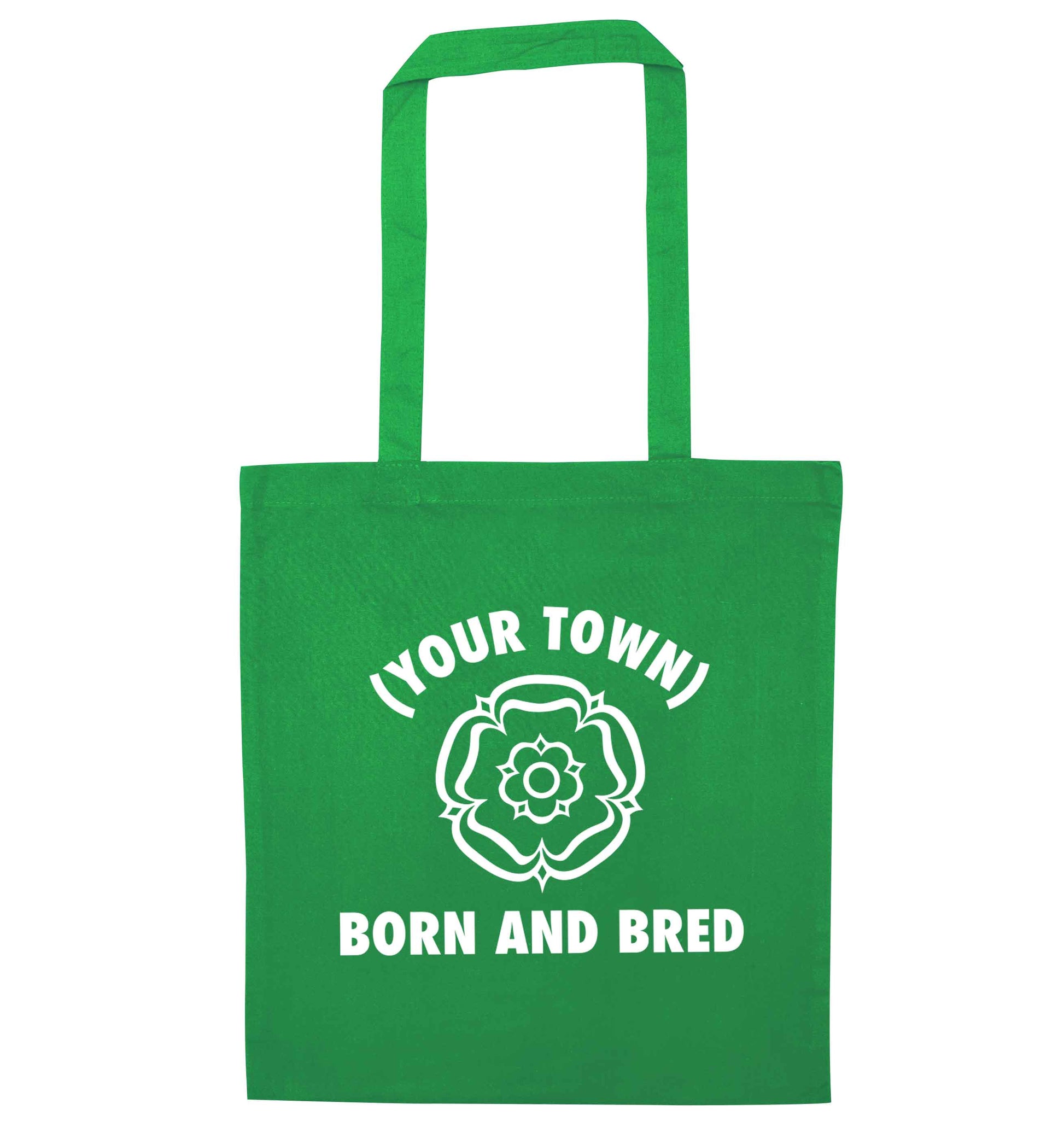 Personalised born and bred green tote bag