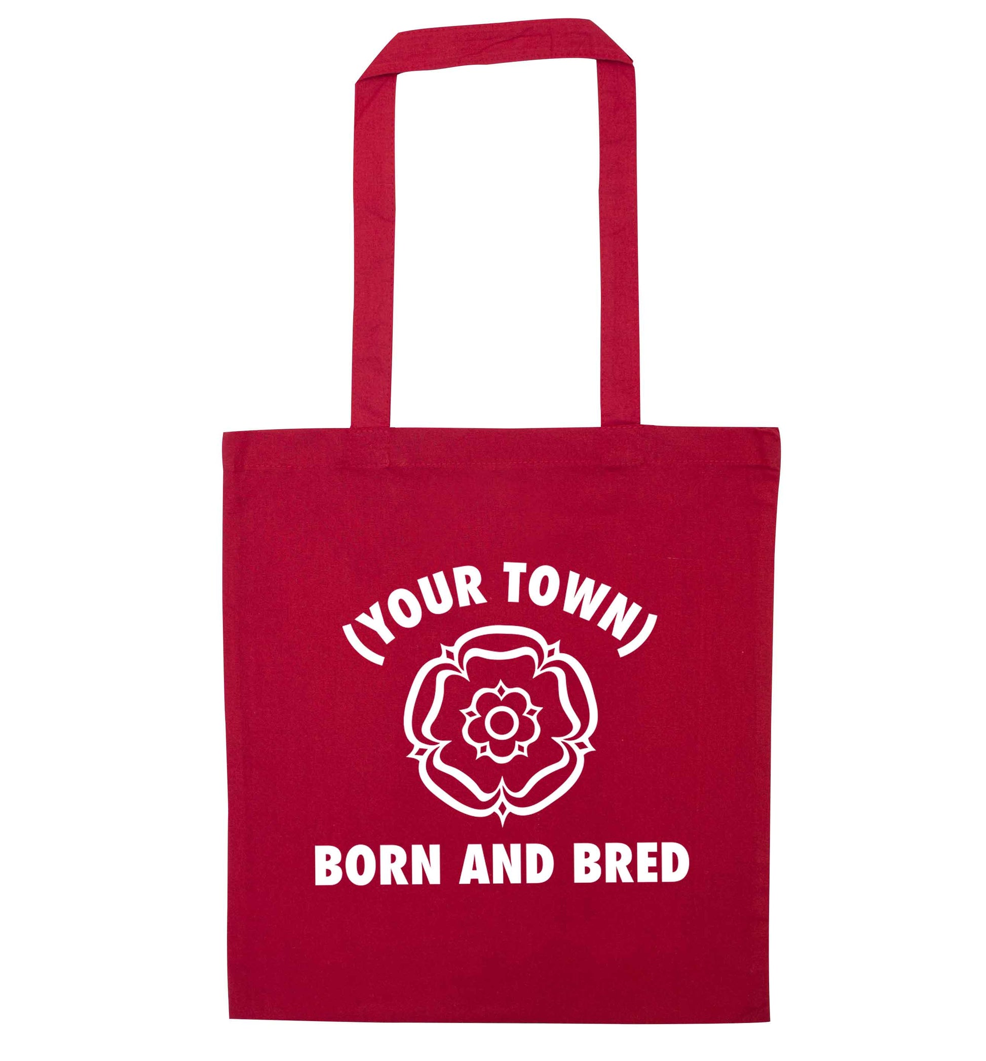 Personalised born and bred red tote bag
