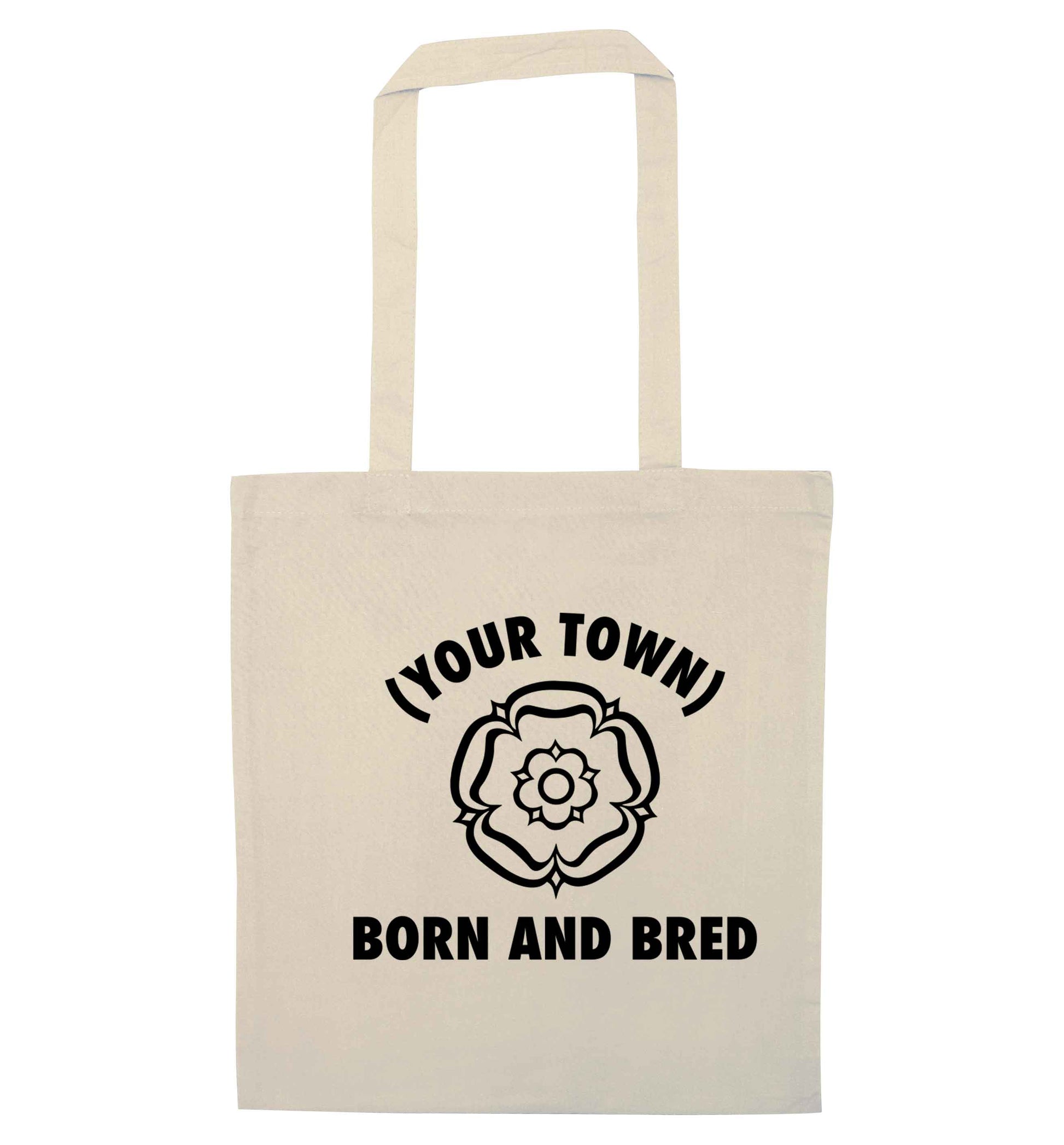 Personalised born and bred natural tote bag